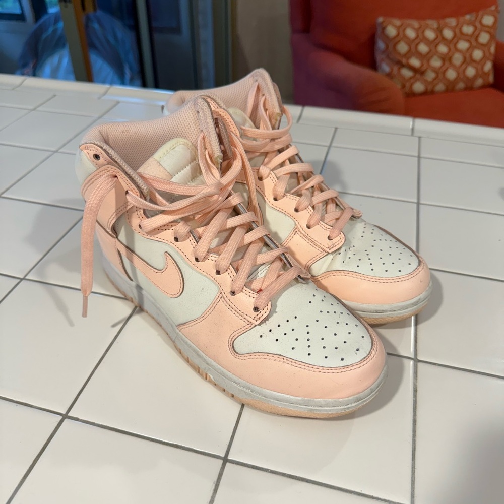 Nike Women's Pink and White High-Top Sneakers